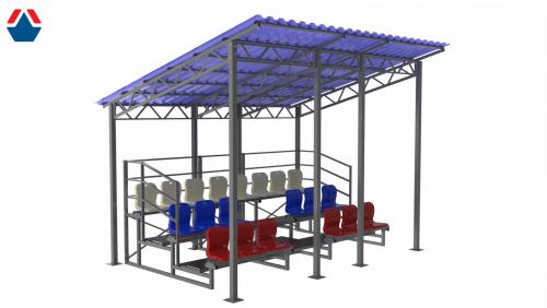Трибуна сборно-разборная 3-х рядная на 20 мест (с навесом из профлиста) - Екатеринбургспорт ру спорттовары в Екатеринбурге