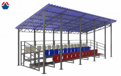 Трибуна сборно-разборная 3-х рядная на 40 мест (с навесом из профлиста) - Екатеринбургспорт ру спорттовары в Екатеринбурге