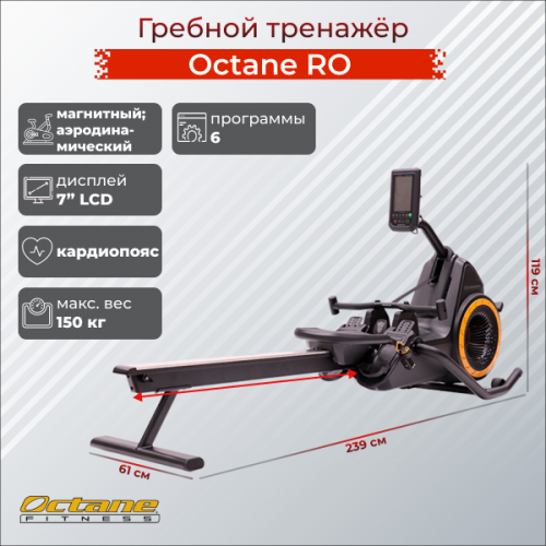 Гребной тренажер Octane Фитнес RO аэродинамический для фитнес залов - Екатеринбургспорт ру спорттовары в Екатеринбурге