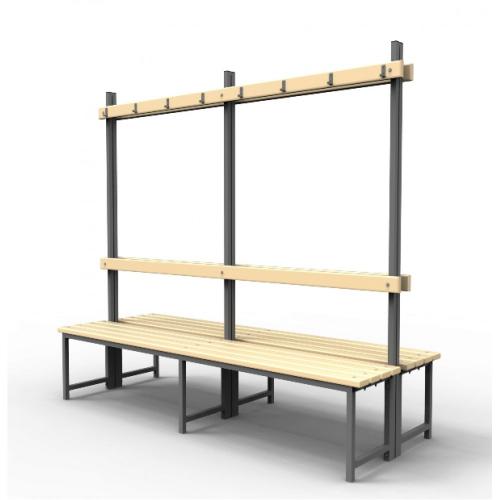 Скамейка для раздевалок с вешалкой двойная с пластиковыми рейками SRVD 200/75/178 2 метра - Екатеринбургспорт ру спорттовары в Екатеринбурге