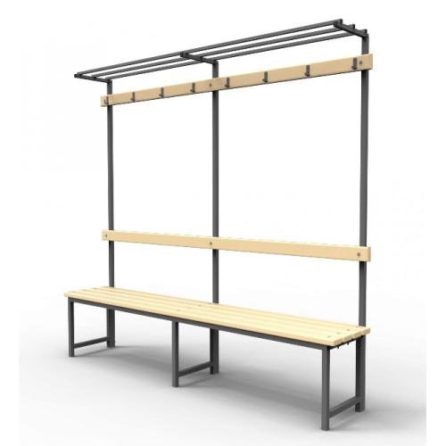 Скамейка для раздевалок с вешалкой и полкой с пластиковыми рейками SRVP 200/40/182 2 метра - Екатеринбургспорт ру спорттовары в Екатеринбурге